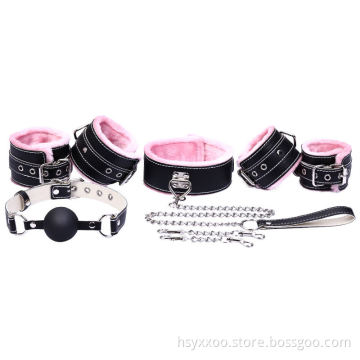 Fetish New Arrival Fur-Lined 5PCS Bondage Kit made in china with Ankle/Wrist Cuffs in Assorted colors